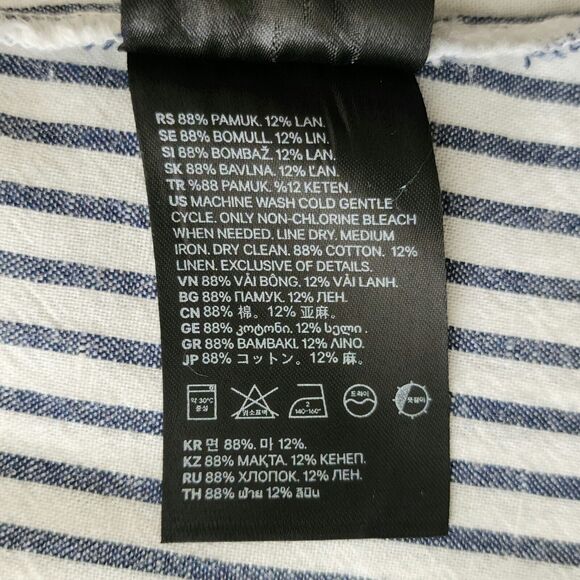 LOGG H&M One Shoulder Top Size 2 Linen Cotton White Blue Striped Embroidered - Picture 7 of 10